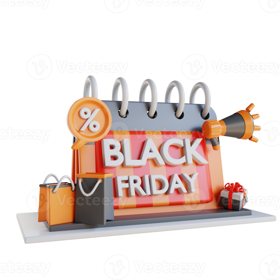 3D Illustration black Friday calendar discount png