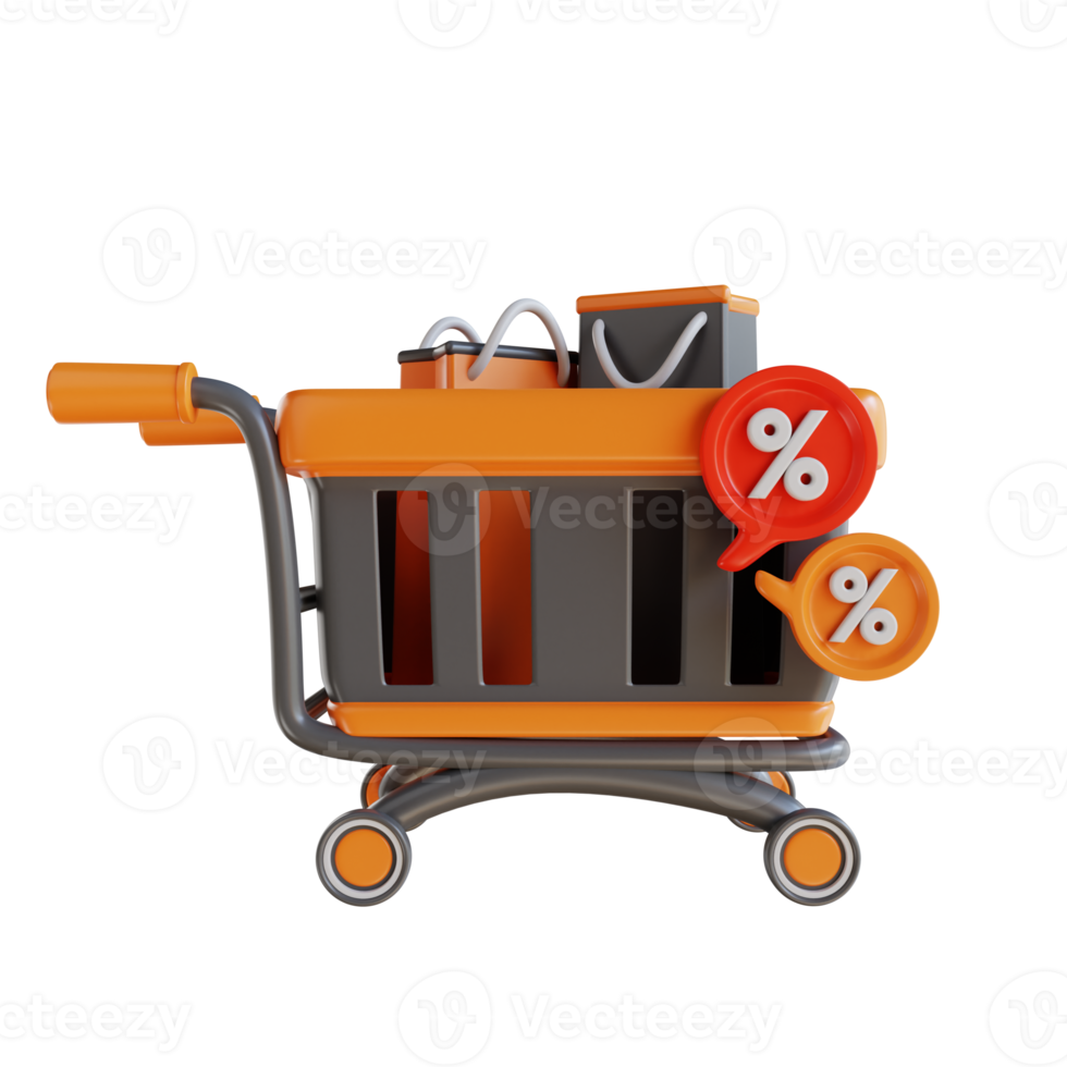 3D Illustration stroller basket and paper bag discount png