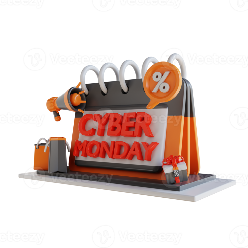 calendrier du cyber lundi illustration 3d png