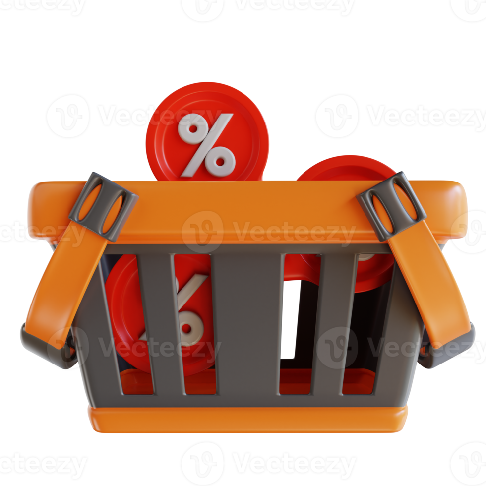 3D Illustration discount and shopping basket 13822282 PNG