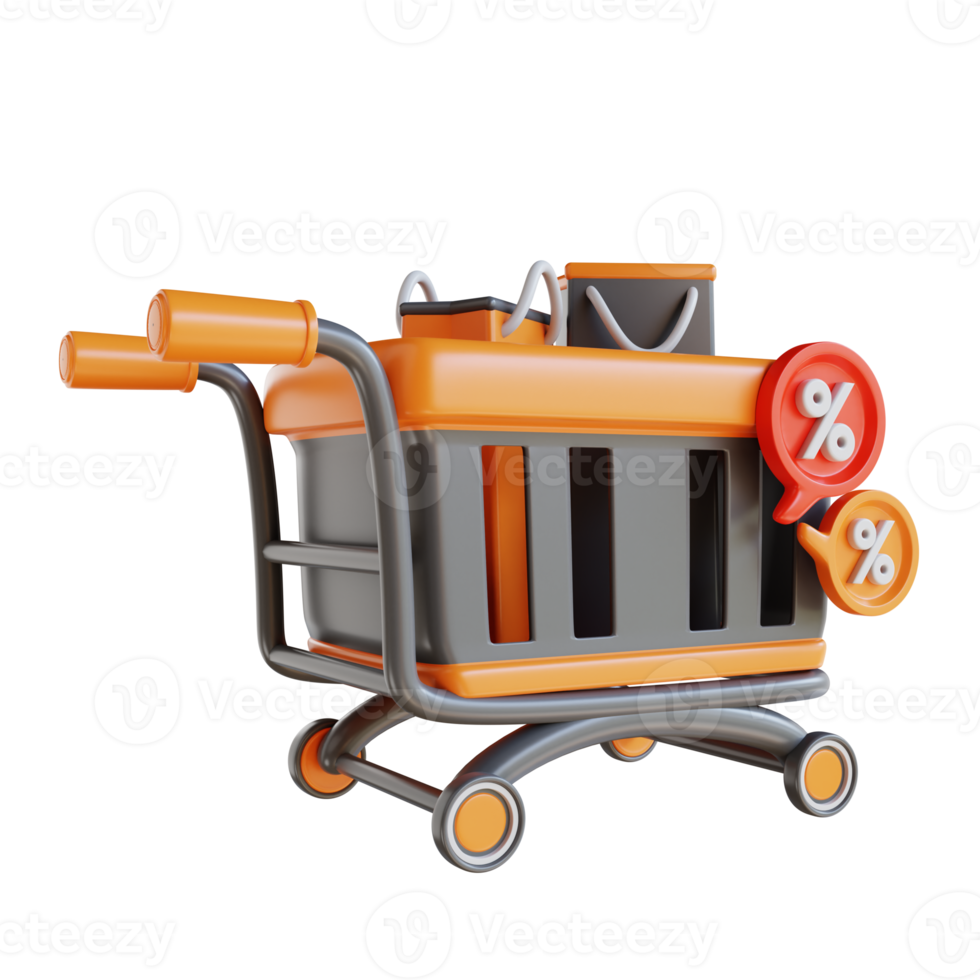 3D Illustration stroller basket and paper bag discount png