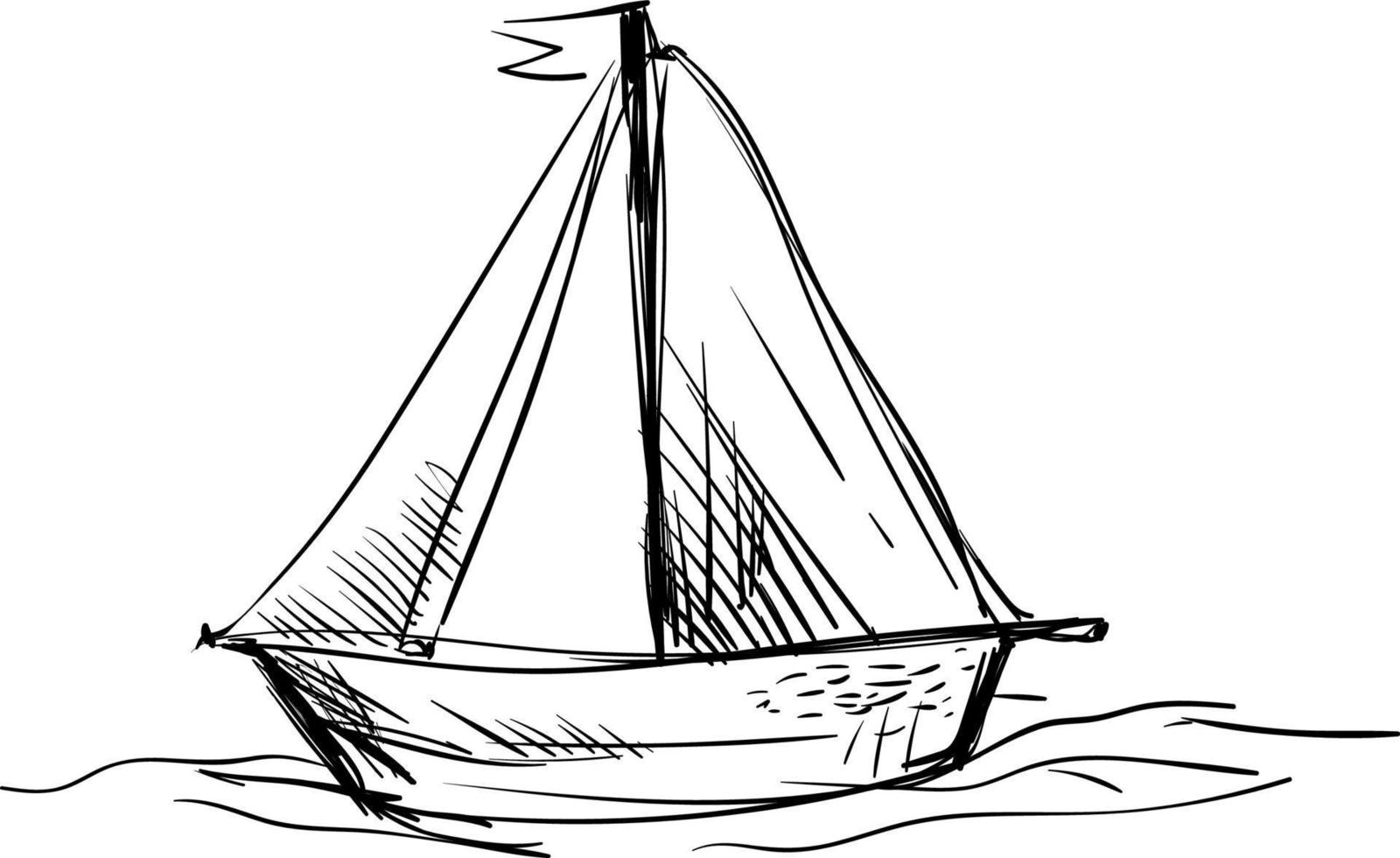 Sail boat sketch, illustration, vector on white background.