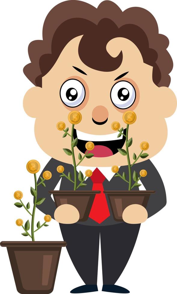 Man holding flowers, illustration, vector on white background.