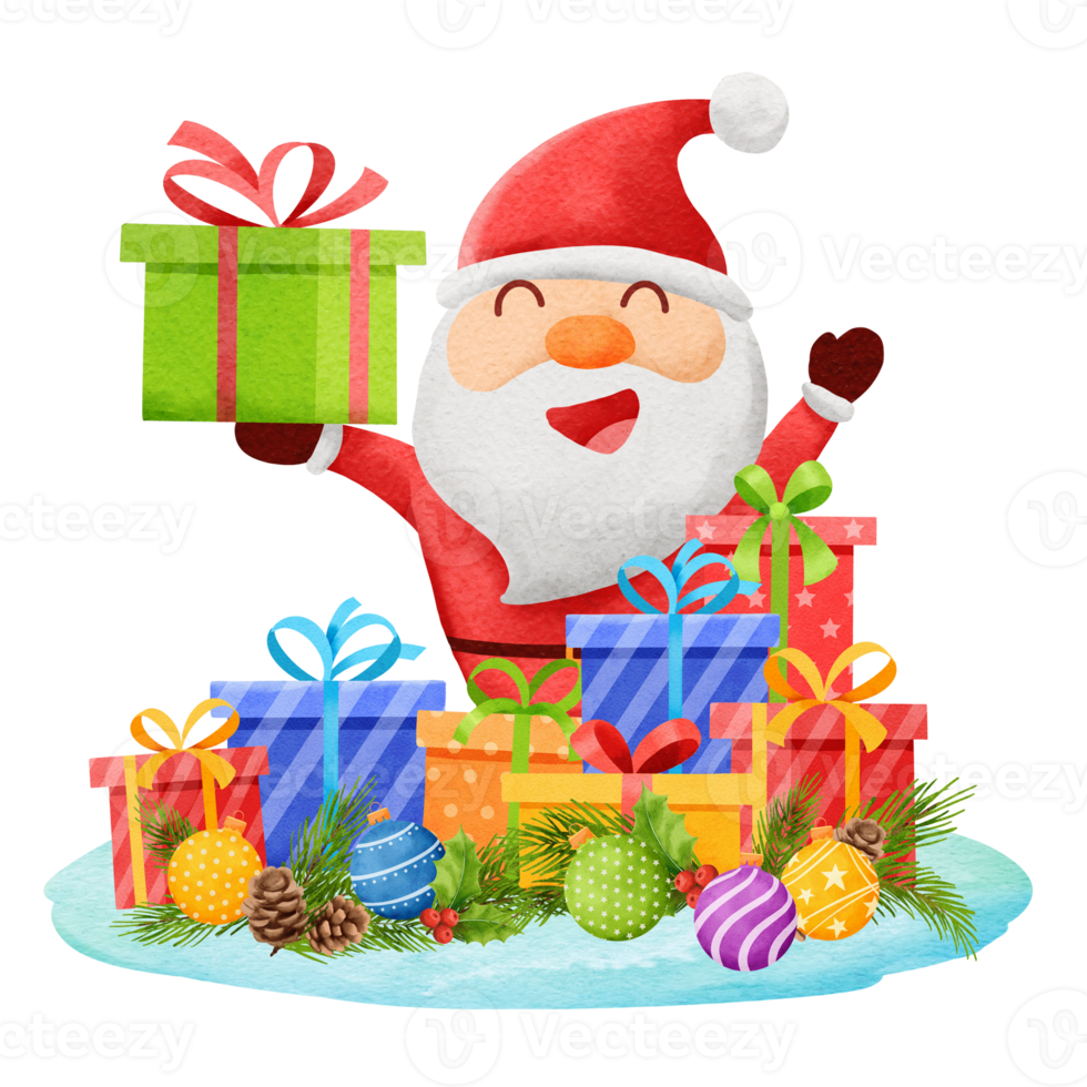 santa claus with christmas decoration. png