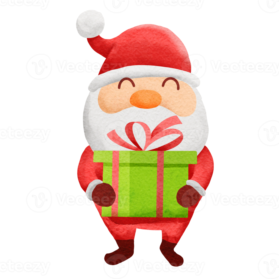 Santa claus cartoon character watercolor style png