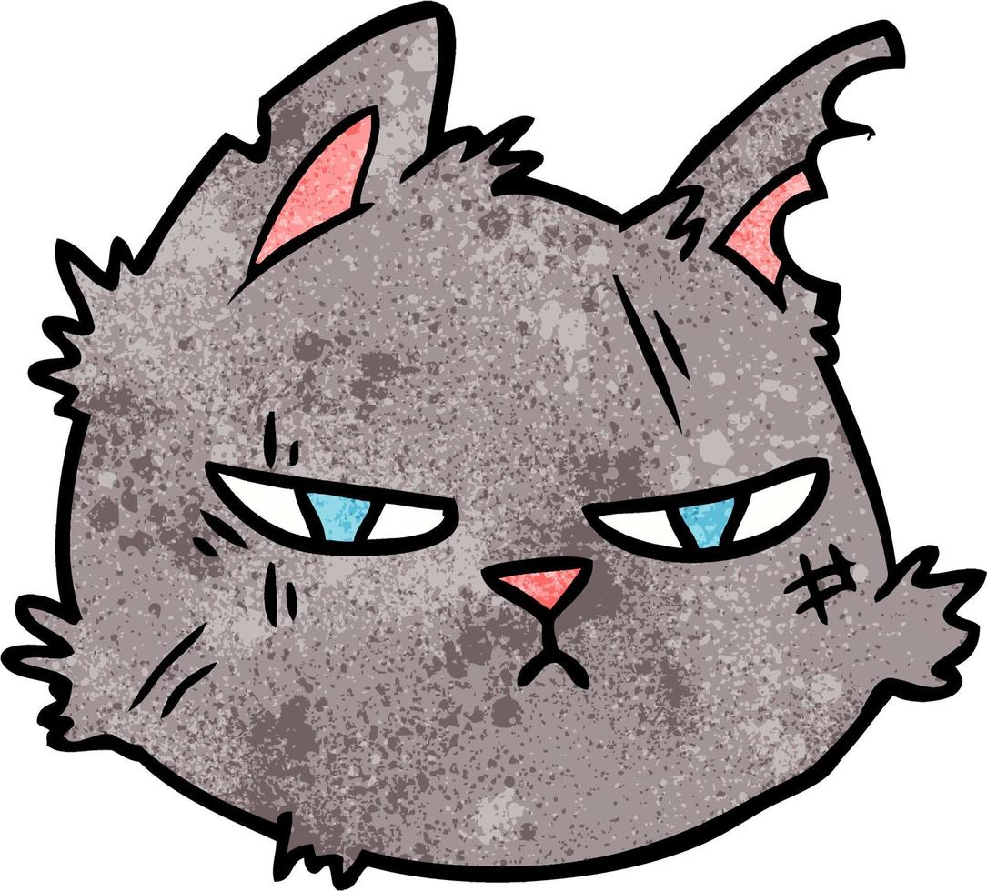 Retro grunge texture cartoon street cat face vector