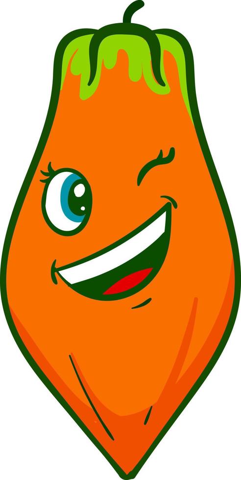 Winking papaya, illustration, vector on white background