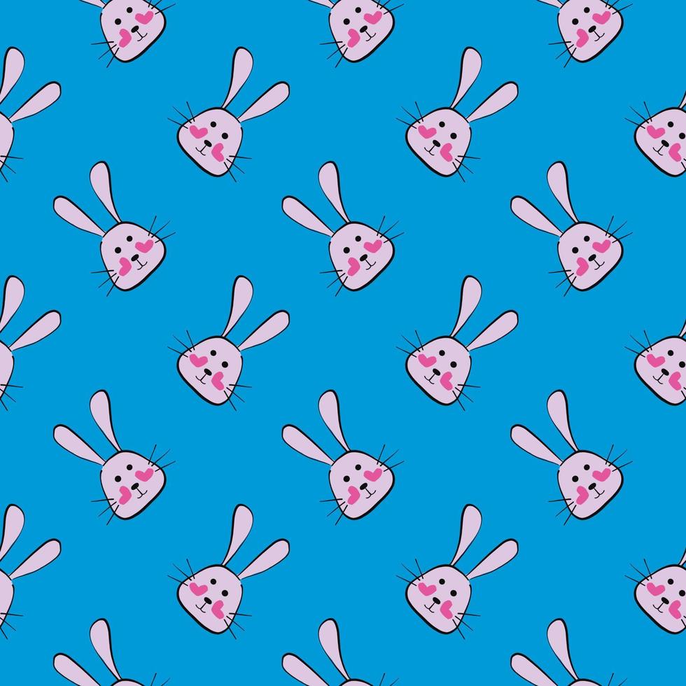 Bunny head,seamless pattern on blue background. vector