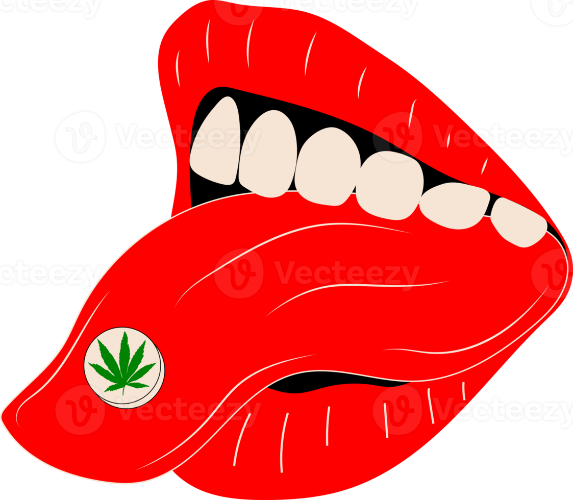 Mouth with a cannabis tablet. isolated on background  clip art png