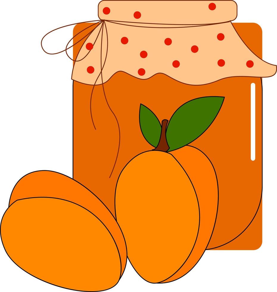 Jar of apricot jam, illustration, vector on white background.