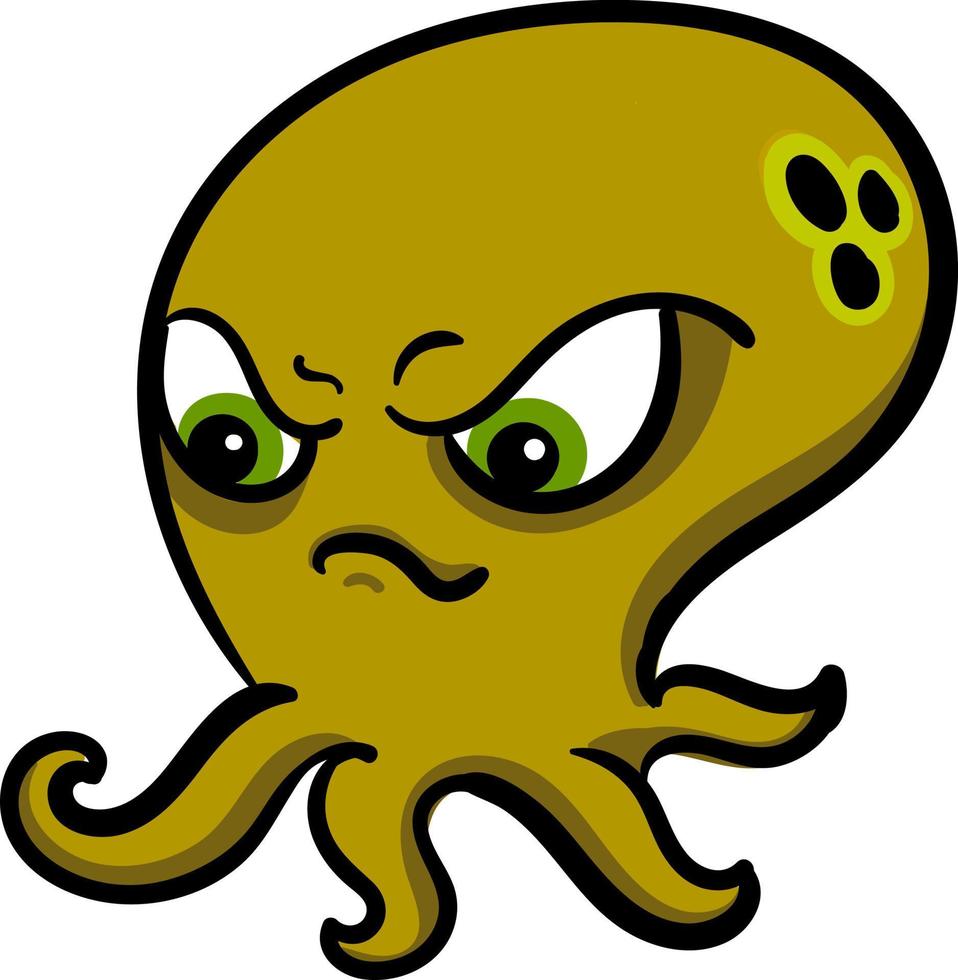 Angry green octopus, illustration, vector on a white background.