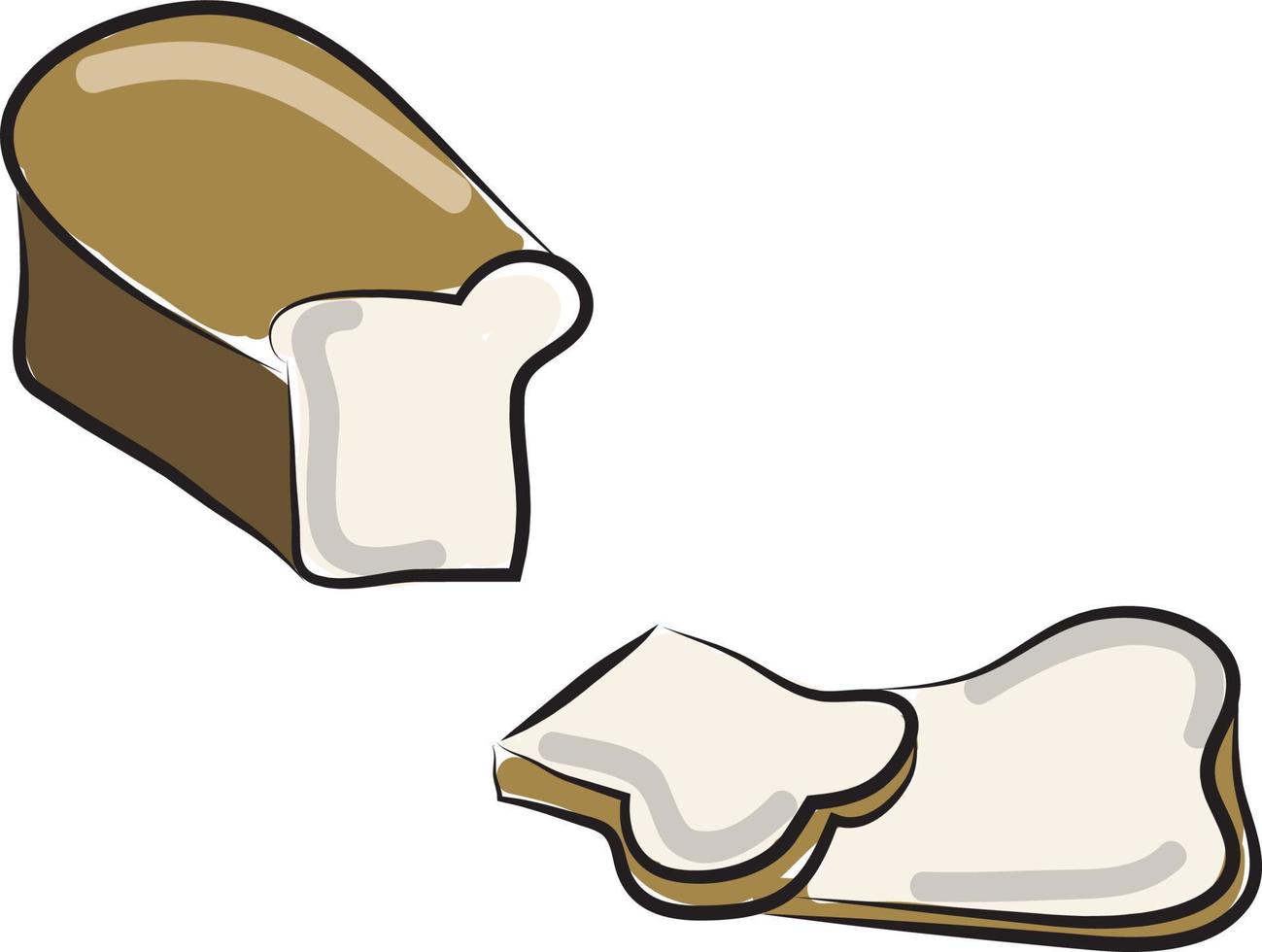 Cutting bread pieces, illustration, vector on white background.