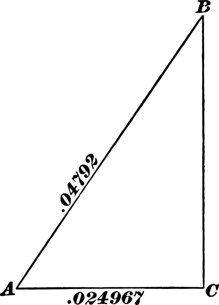 triángulo rectángulo con lado .024967 e hipotenusa .04792 ilustración vintage. vector