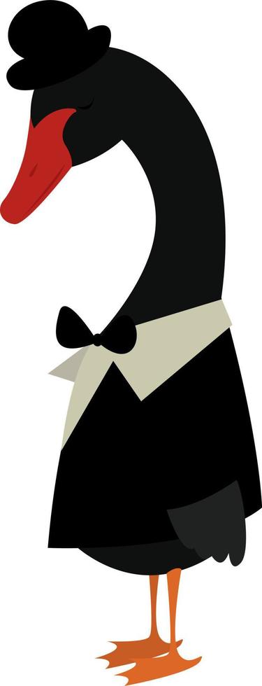Swan in suit, illustration, vector on white background.