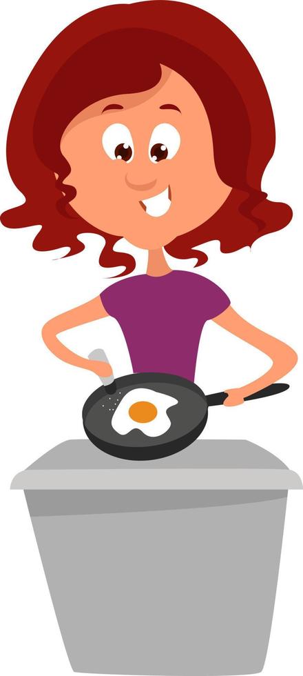 mujer cocinando el desayuno, ilustración, vector sobre fondo blanco