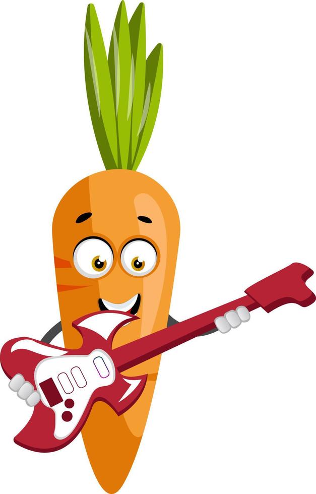 Carrot with guitar, illustration, vector on white background.