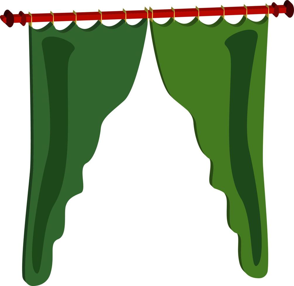 Green curtain, illustration, vector on white background.