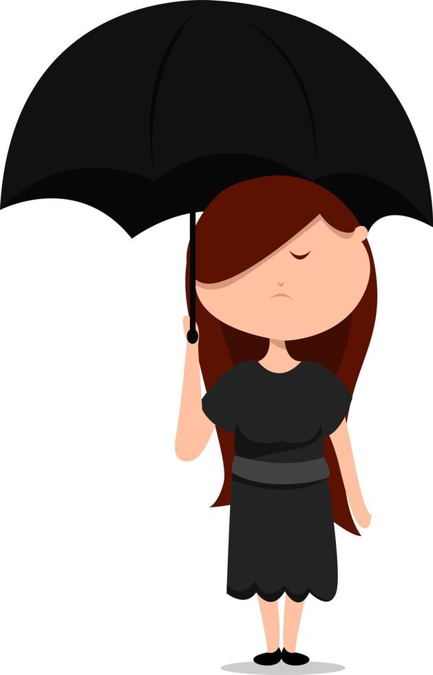 Woman with black umbrella, illustration, vector on white background