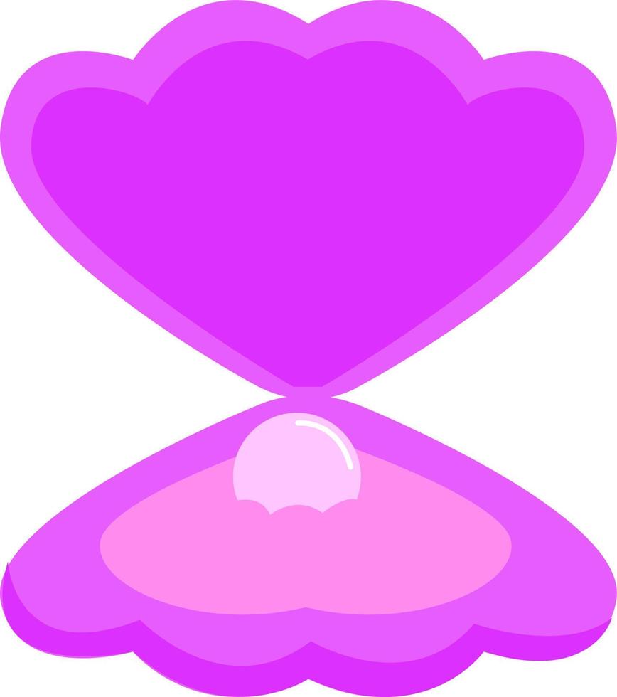 Purple shell with pearl, illustration, vector on white background.