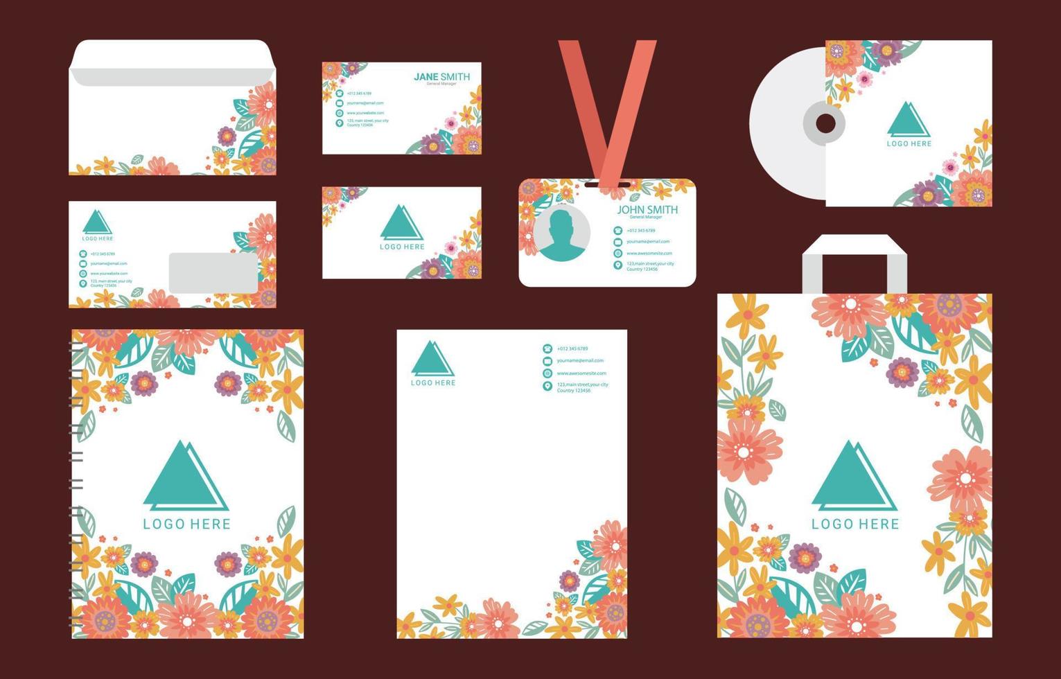 plantilla de kit de negocios creativo floral vector