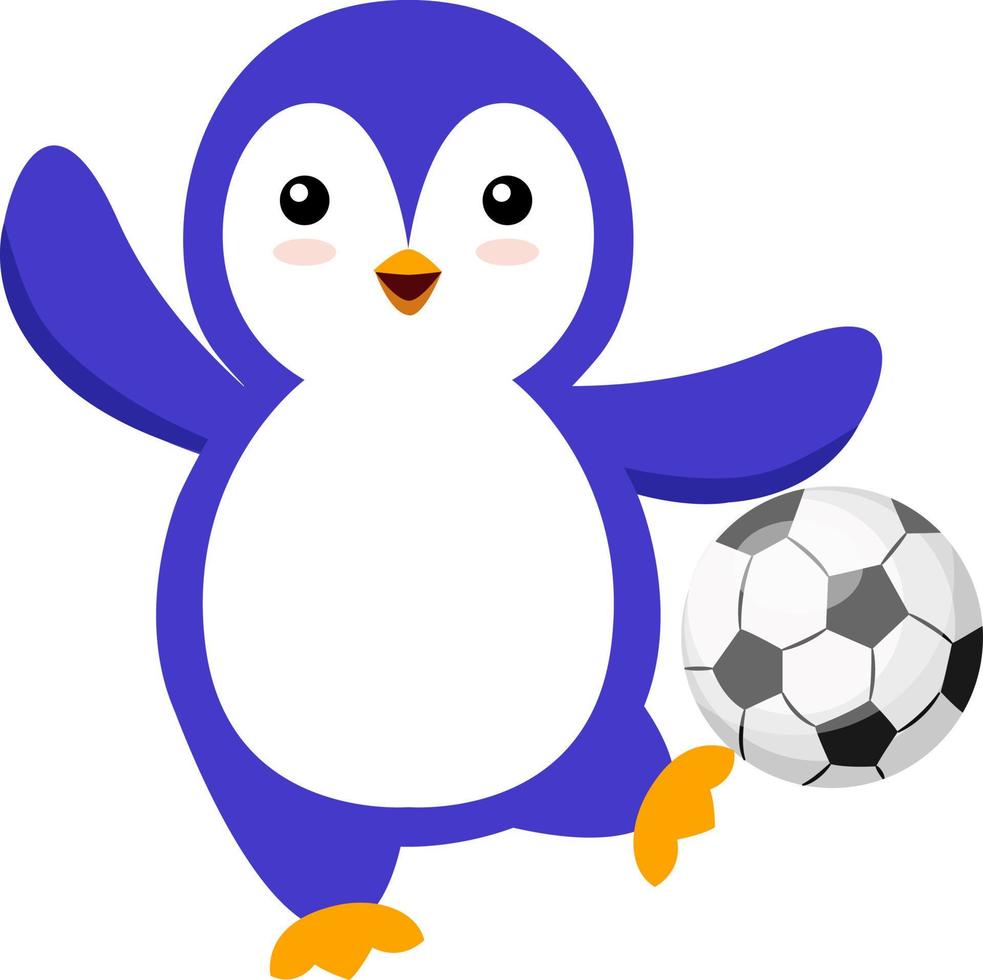 Pingüino con fútbol, ilustración, vector sobre fondo blanco.