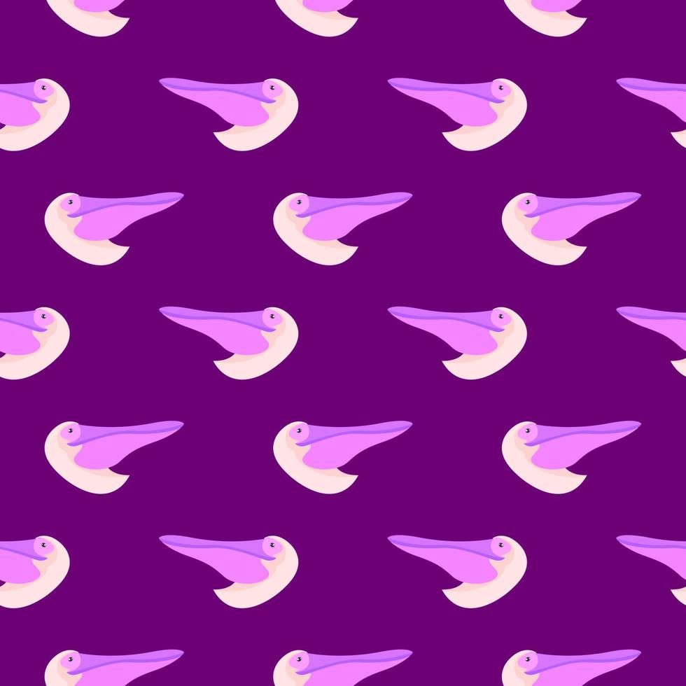 Pelican head, seamless pattern on purple background. vector
