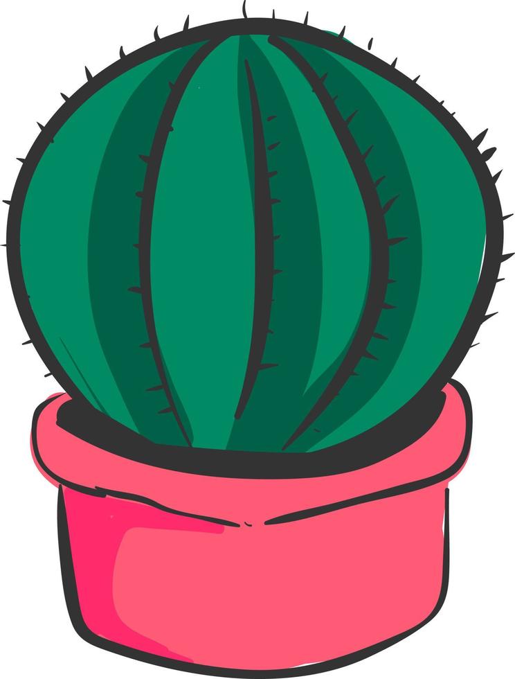 Cactus en maceta rosa, ilustración, vector sobre fondo blanco.