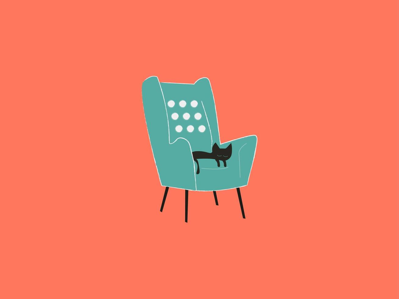 Sleeping cat on sofa, illustration, vector on white background.