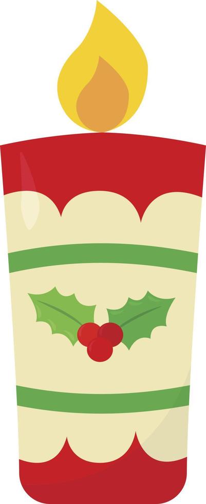 Christmas candle, illustration, vector on white background.