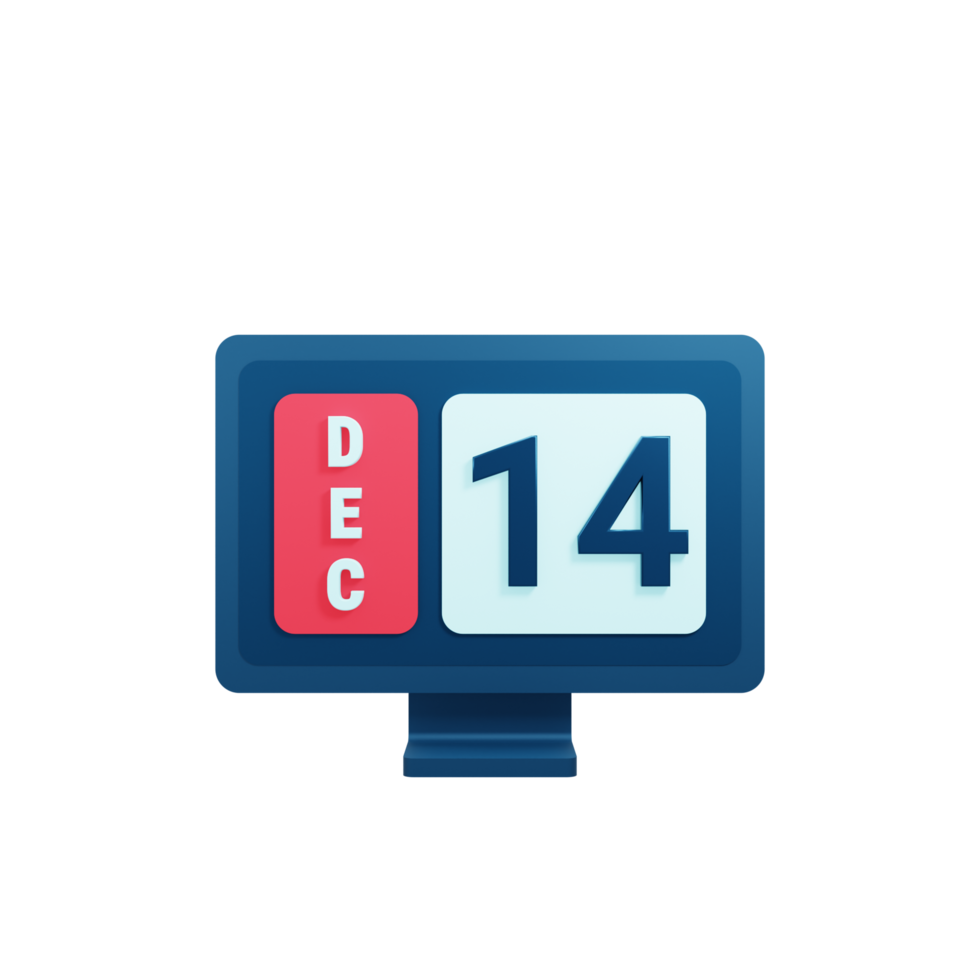 December Calendar Icon 3D Illustration with Desktop Monitor Date December 14 png