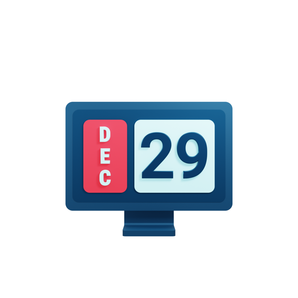 December Calendar Icon 3D Illustration with Desktop Monitor Date December 29 png