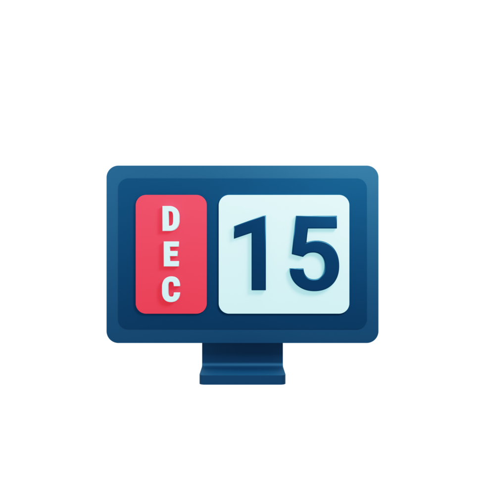 icono de calendario de diciembre ilustración 3d con monitor de escritorio fecha 15 de diciembre png