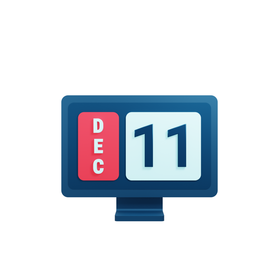 December Calendar Icon 3D Illustration with Desktop Monitor Date December 11 png