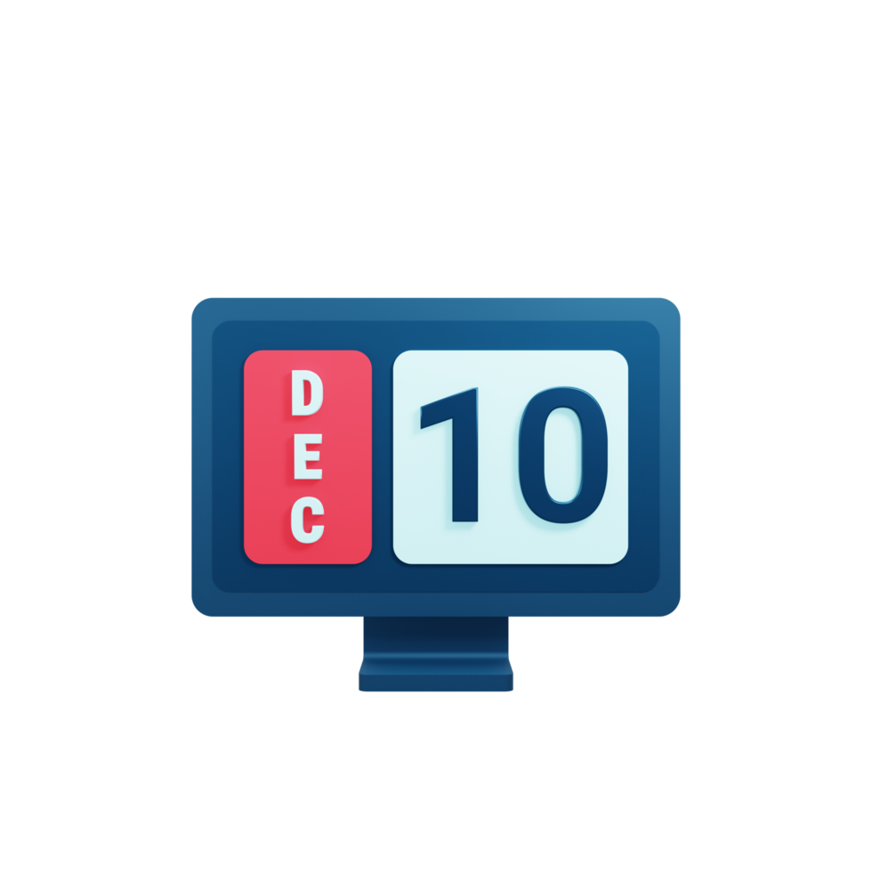 December Calendar Icon 3D Illustration with Desktop Monitor Date December 10 png