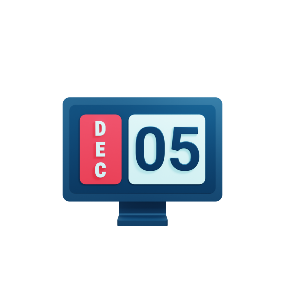 December Calendar Icon 3D Illustration with Desktop Monitor Date December 05 png