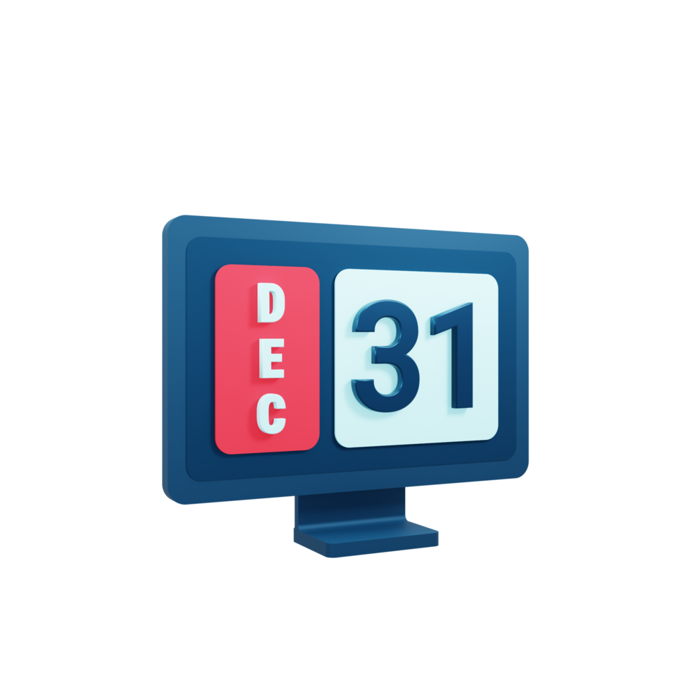 ilustração 3d de ícone de calendário de dezembro com data de monitor de desktop 31 de dezembro png