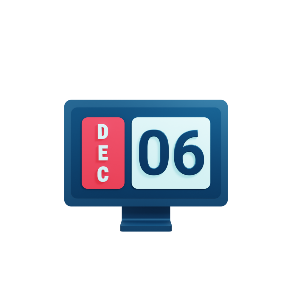 December Calendar Icon 3D Illustration with Desktop Monitor Date December 06 png