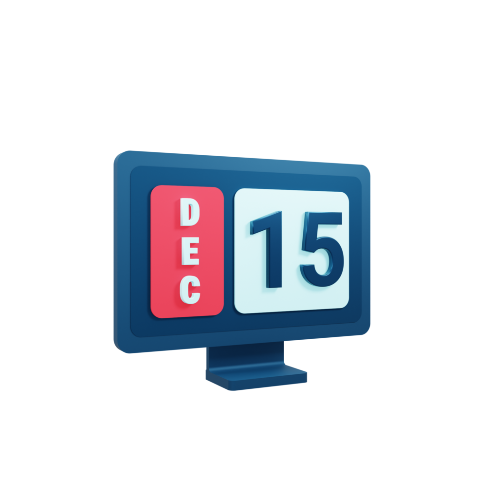 December Calendar Icon 3D Illustration with Desktop Monitor Date December 15 png