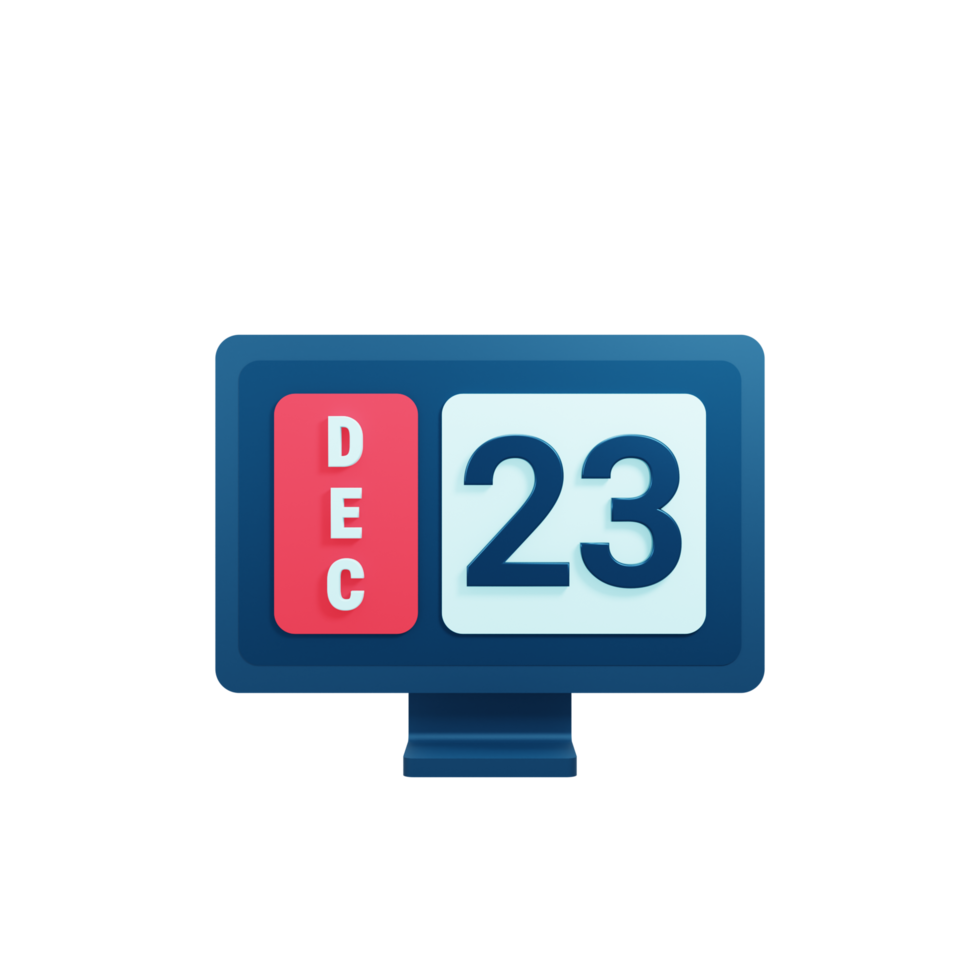 December Calendar Icon 3D Illustration with Desktop Monitor Date December 23 png