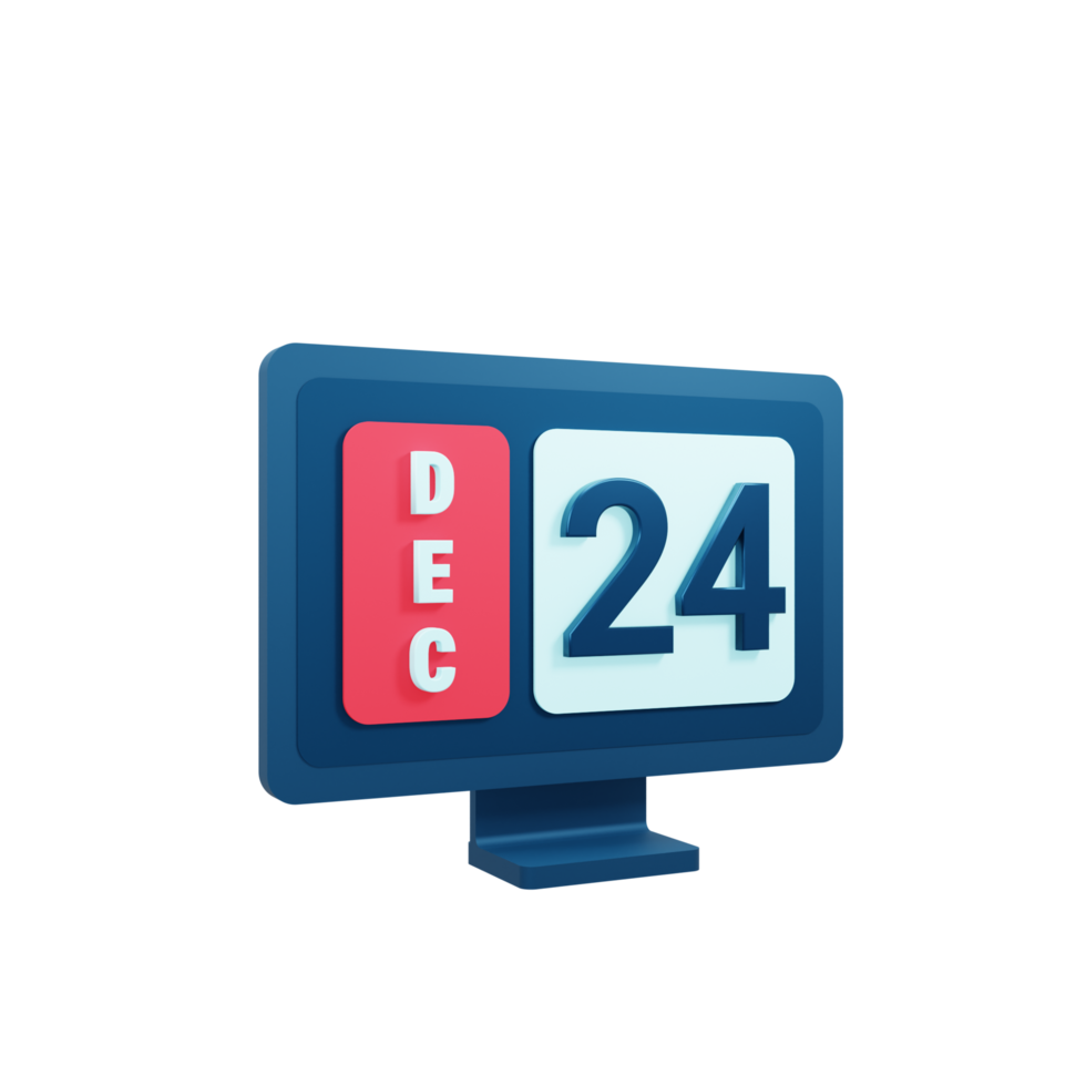 December Calendar Icon 3D Illustration with Desktop Monitor Date December 24 png