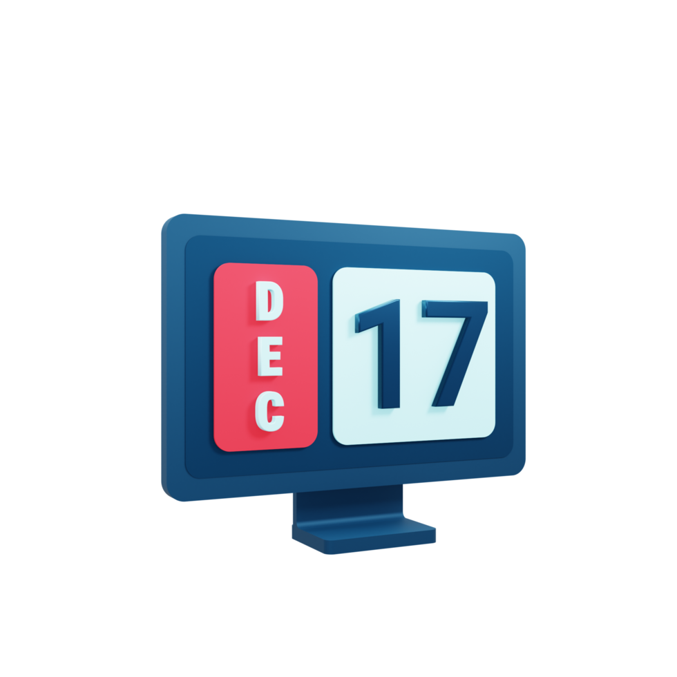 December Calendar Icon 3D Illustration with Desktop Monitor Date December 17 png