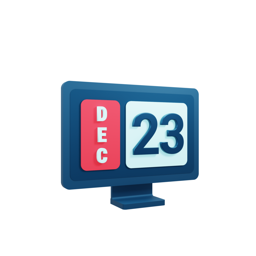 December Calendar Icon 3D Illustration with Desktop Monitor Date December 23 png
