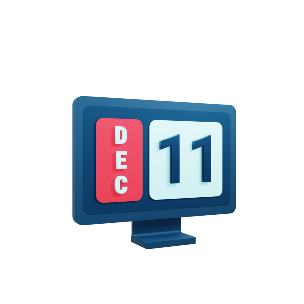 December Calendar Icon 3D Illustration with Desktop Monitor Date December 11 png
