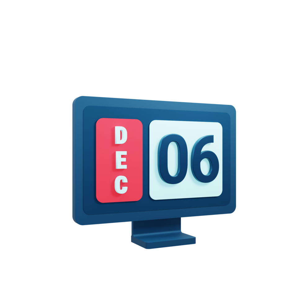 ilustração 3d de ícone de calendário de dezembro com data de monitor de desktop 06 de dezembro png