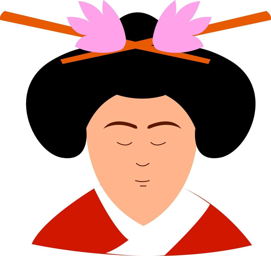 mujer con kimono rojo, ilustración, vector sobre fondo blanco.