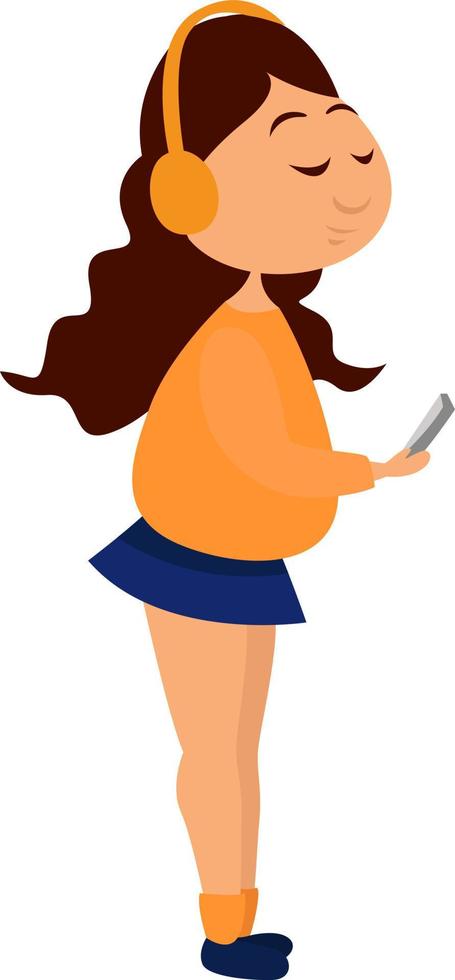 Girl with yellow headphones, illustration, vector on a white background.