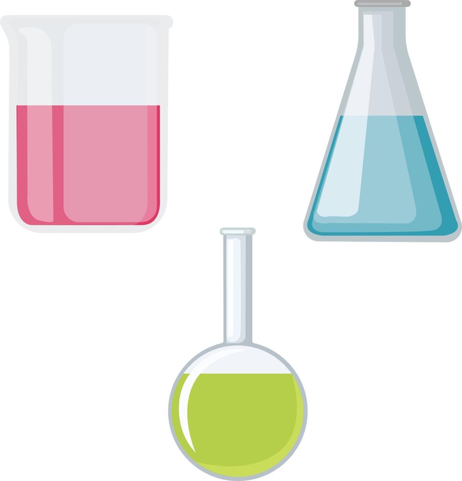 Chemistry bottles ,illustration, vector on white background.
