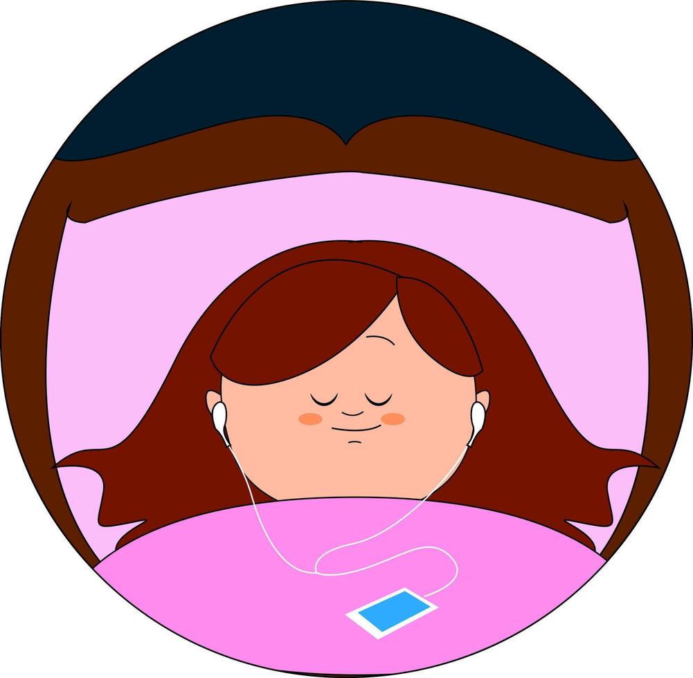 Girl in pink bed, illustration, vector on white background.