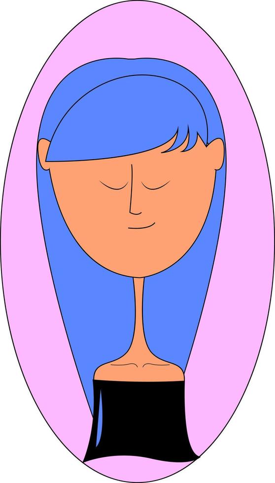 Cute blue haired girl, illustration, vector on white background.