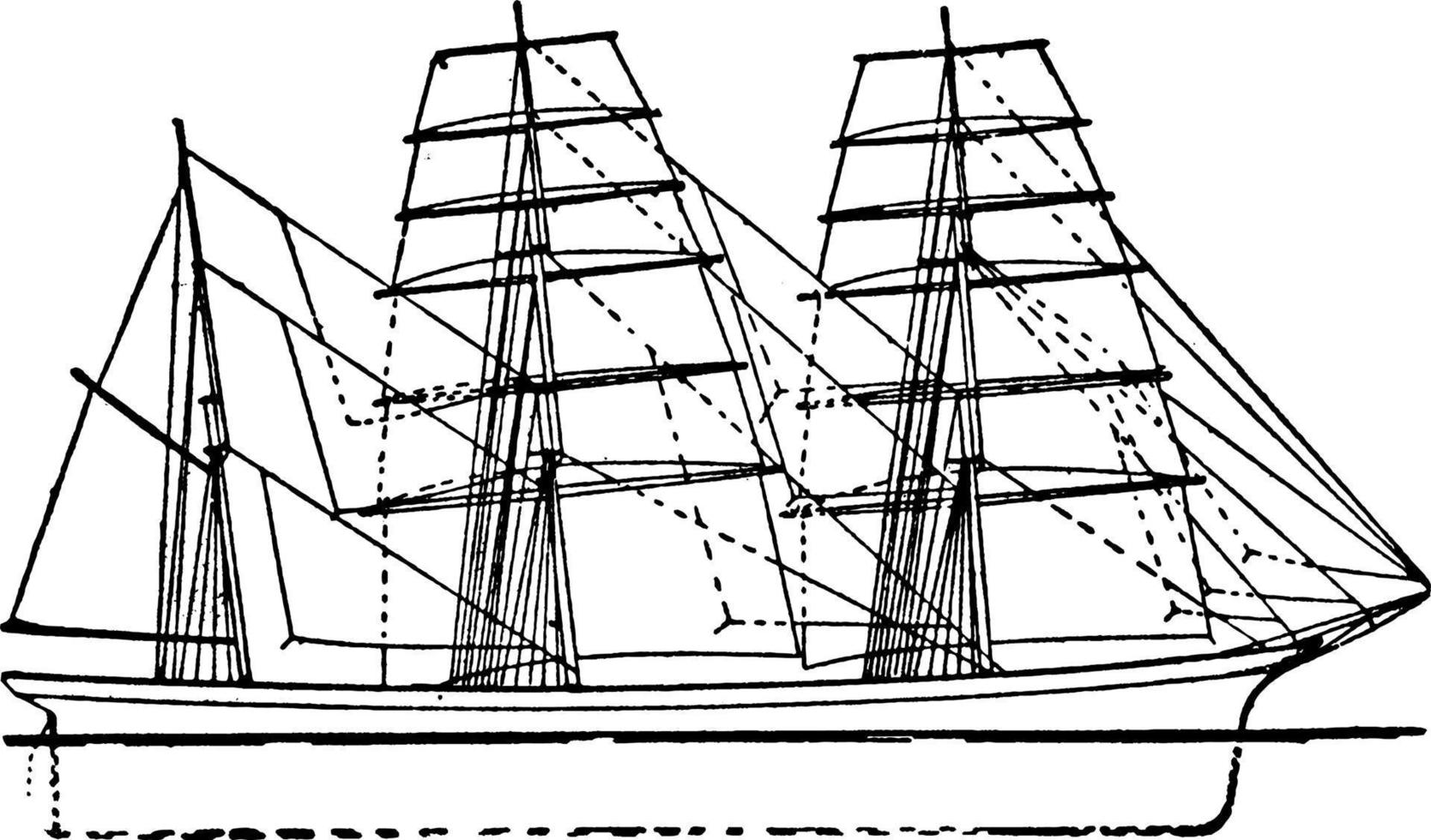 Three masted, vintage illustration. vector